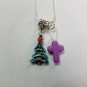 New 925 Silver Chain W/ Xmas Tree & Cross